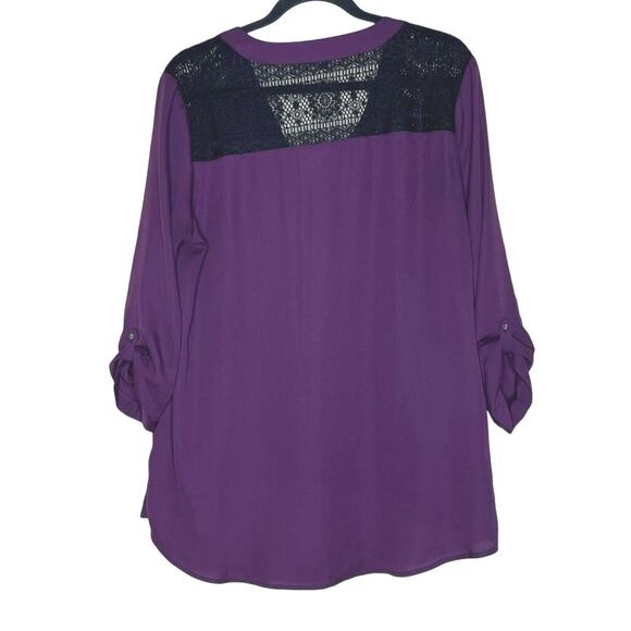 Express Purple Top, Black Lace, V Neck, Dark Academia - Picture 2 of 5